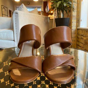 Women's Steve Madden Masterful Block Heel Slide Sandal In Leather Cognac Size 10